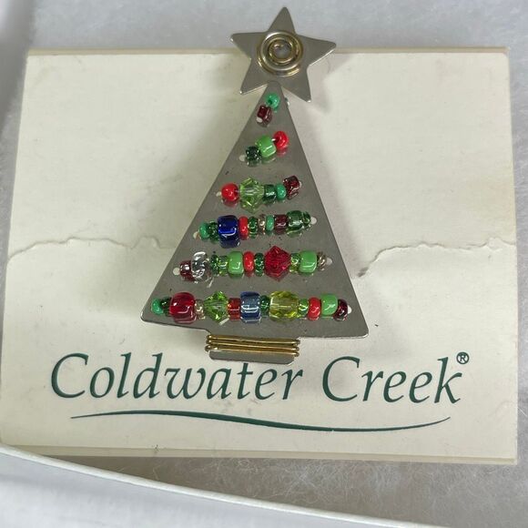 Coldwater Creek beaded brooch silver tone - Picture 2 of 6